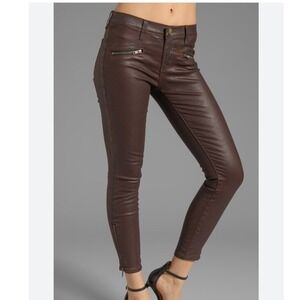 Y2K Current Elliott Low Rise Soho Zip Brown Coated Faux Leather Skinny Jeans 28